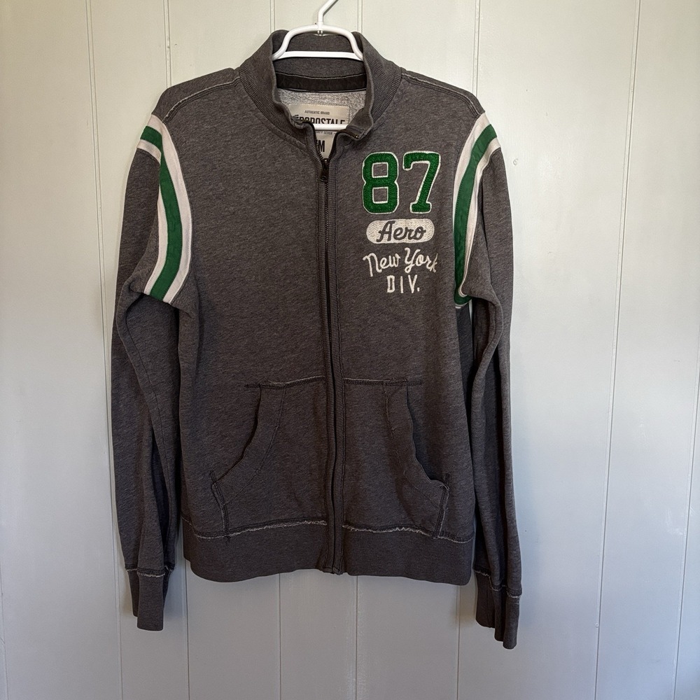 Aeropostale Men's Size M Gray Green 87 Varsity Full Zip Jacket Y2K Retro